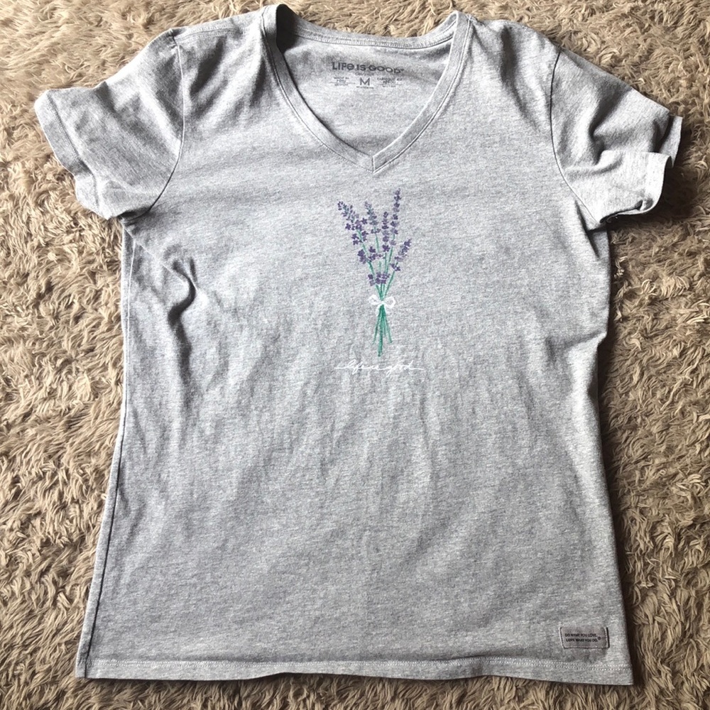 Life is good lavender crusher v-neck tee